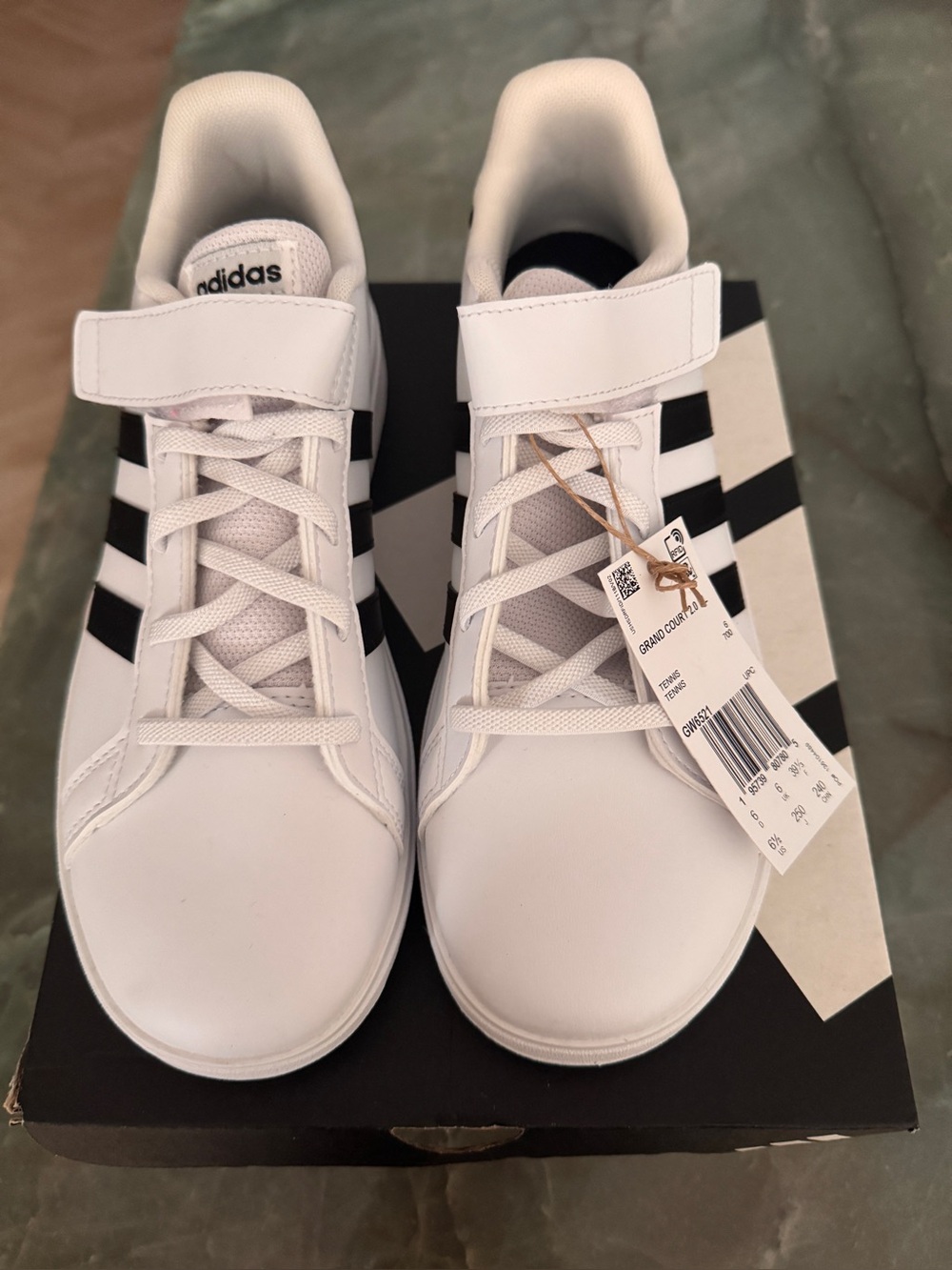adidas Kids' White & Black Grand Court Sneaker 6.5